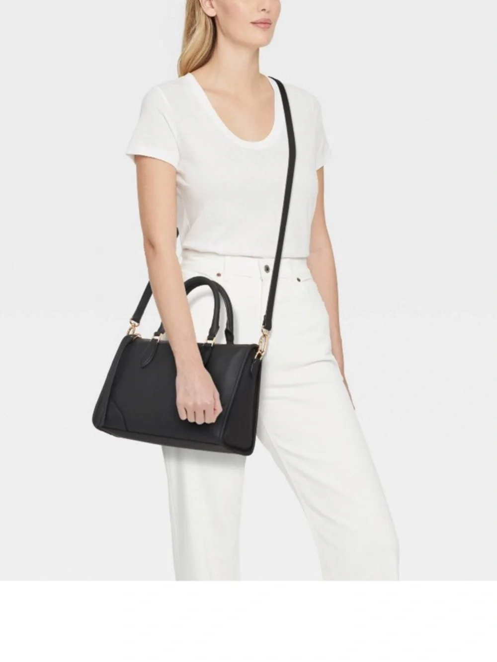Classic Black Satchel Handbag with Removable Strap